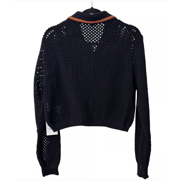 RE/DONE Black Crochet Mesh Polo Cardigan Women’s Size L - Picture 2 of 13